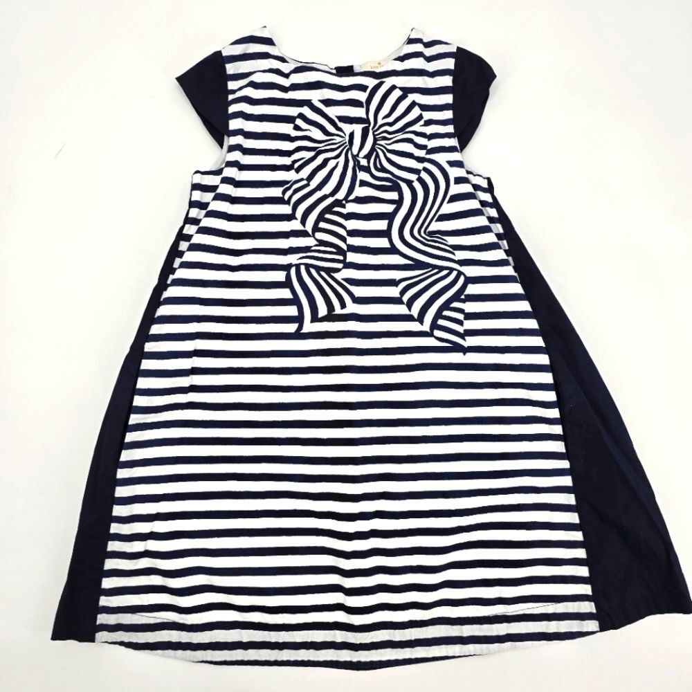 Kate Spade Trompe L'Oneil Bow Striped Navy and White Kids Dress Size 7